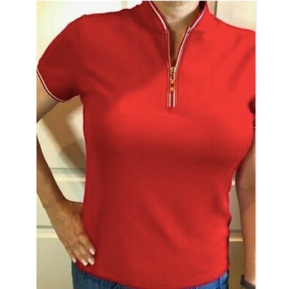 EP Pro Tour Tech Red 1/4 Zip Gold Trim Golf Polo - Picture 1 of 11